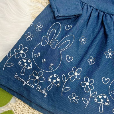 Vestido Manga Longa Cotton Jeans Coelhinha - Azul